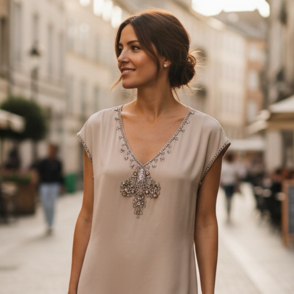 Ted Baker | Embellished dress | ivory /tan gems | Rare Find!